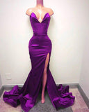 kamahe Sexy V-neck Chiffon Mermaid Prom Dress Long With Split Burgundy