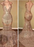 kamahe Sexy V-Neck Sequins Mermaid Long Prom Dress On Sale