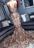 kamahe Sexy V-neck Sequins Sleeveless Mermaid Floor Length Prom Dresses