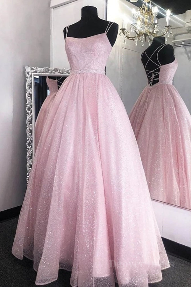 kamahe Shiny Backless Pink Sequins Long Prom Dress, Pink Formal Evening Dress, Sparkly Ball Gown