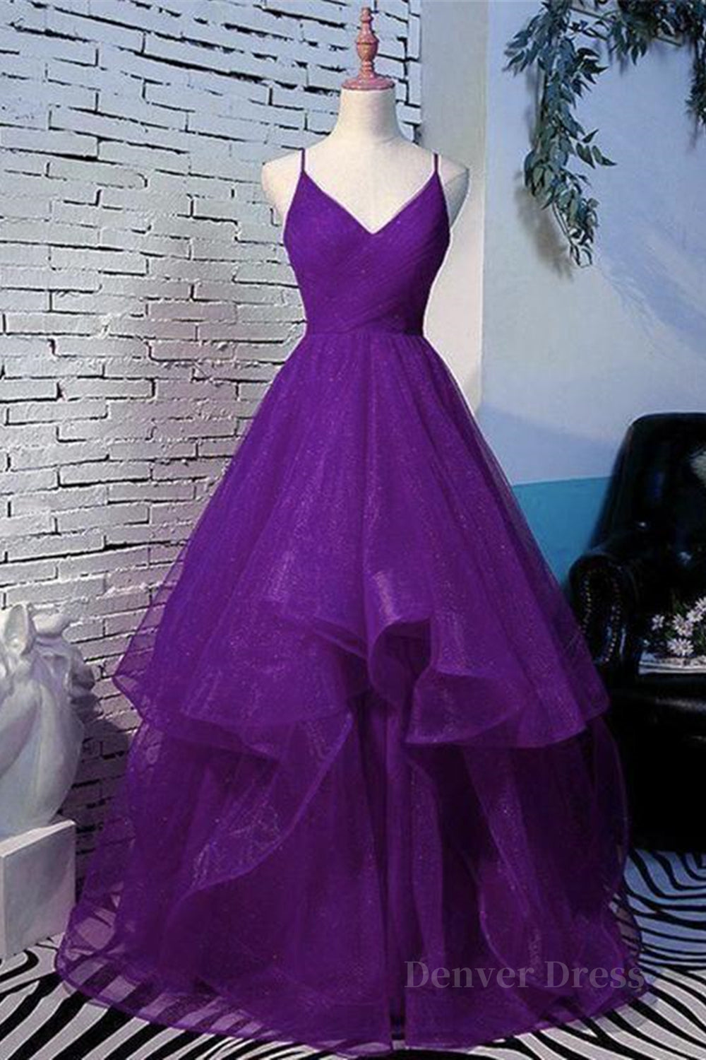 kamahe Shiny V Neck Purple Long Prom Dresses, Long Purple Formal Evening Dresses, Purple Ball Gown