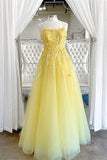 kamahe Shiny Yellow Lace Floral Prom Dresses, Shiny Yellow Lace Floral Formal Evening Dresses