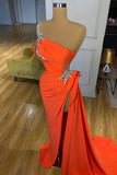 kamahe Silver Sequined One-shoulder Orange High-split Prom Dress