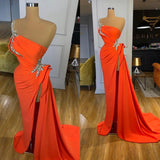 kamahe Silver Sequined One-shoulder Orange High-split Prom Dress