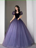 kamahe Simple A Line Grape Tulle Prom Dresses Evening Dress