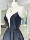 kamahe Simple black satin long prom dress, black evening dress