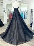 kamahe Simple black satin long prom dress, black evening dress