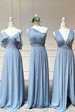 kamahe Simple blue chiffon long prom dress blue chiffon bridesmaid dress