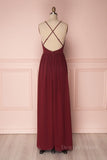 kamahe Simple burgundy chiffon long prom dress burgundy formal dress