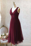 kamahe Simple burgundy tulle prom dress tulle burgundy formal dress