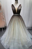 kamahe Simple Coffee tulle sequin long prom dress coffee evening dress