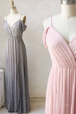 kamahe Simple gray chiffon long prom dress chiffon bridesmaid dress