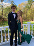 kamahe Simple Mermaid Dark Green Slit Long Prom Dresses Formal Dress