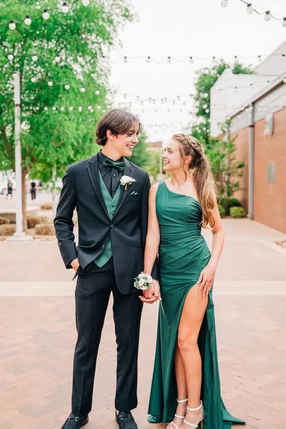 kamahe Simple Mermaid Dark Green Slit Long Prom Dresses Formal Dress