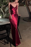 kamahe Simple Mermaid Straps Burgundy Prom Dress 21th Birthday Outfits