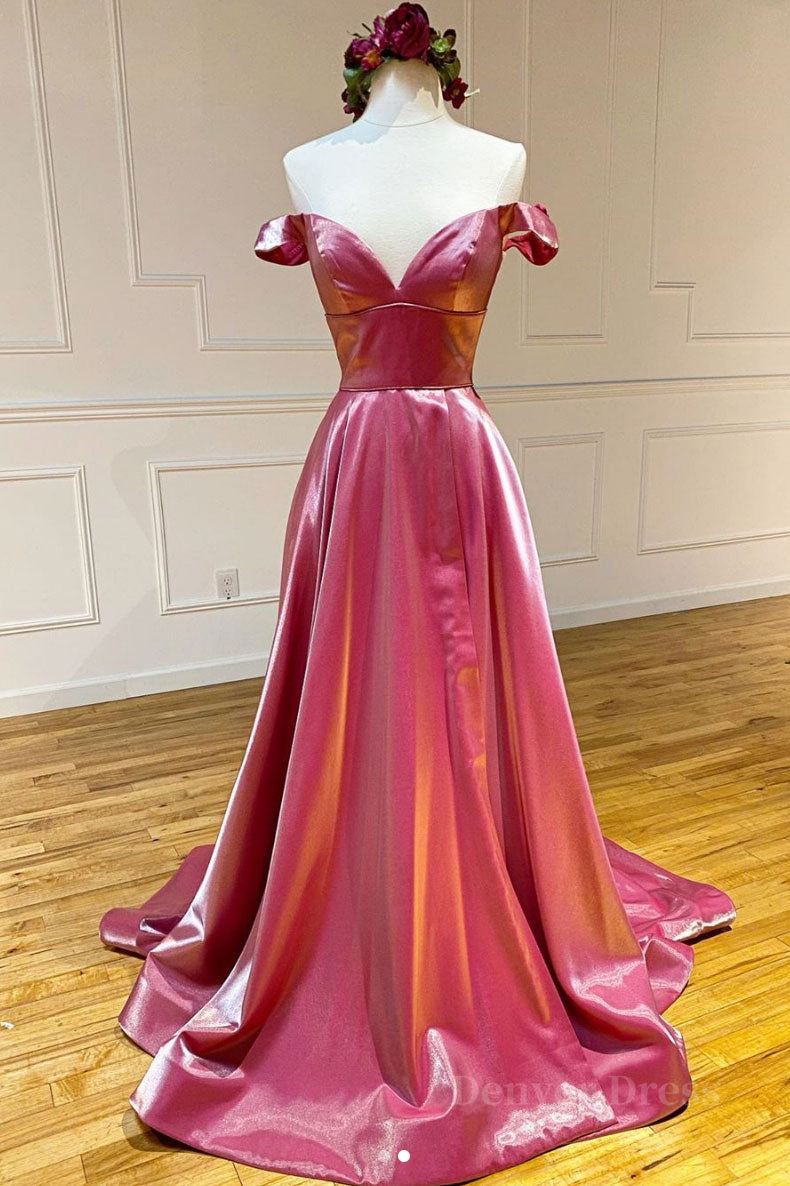 kamahe Simple sweetheart off shoulder satin long prom dress