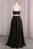 kamahe Simple V Neck Two Pieces Black Prom Dresses, 2 Pieces Black Long Formal Dresses, Black Evening Dresses