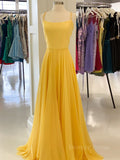 kamahe Simple yellow chiffon long prom dress, yellow formal dress