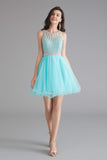 A-Line Tulle Sleeveless Beading Homecoming Dresses