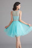 A-Line Tulle Sleeveless Beading Homecoming Dresses