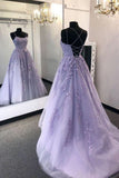 kamahe Spaghetti Straps Sweetheart Evening Dress Tulle Floral Appliques Backless Prom Party Dress