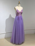 kamahe Sweetheart Crystal Prom Dresses Straps Spaghetti Tulle Evening Gown Split Side