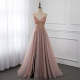 kamahe Sweetheart Crystal Prom Dresses Straps Spaghetti Tulle Evening Gown Split Side