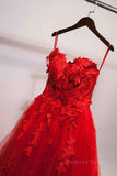 kamahe Sweetheart Neck Red Lace Floral Long Prom Dresses, Red Lace Formal Evening Dresses, Red Ball Gown