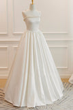 kamahe Thin Straps Open Back Ivory Satin Long Prom Dresses with Pearls, Long Ivory Formal Graduation Evening Dresses