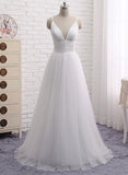 solvbao Charming White Tulle V-neckline Straps Party Dress, Simple Beach Wedding Dress