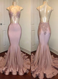 kamahe Trendy Pink Beads Spaghetti Strap Prom Party Gowns| Mermaid Prom Party Gowns