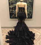 kamahe Unique Lace Appliques Halter Feather Prom Dresses Sleeveless Alluring Fit and Flare Evening Gowns