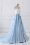 kamahe V Neck Light Blue Lace Prom Dresses, Light Blue Lace Formal Evening Dresses