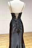 kamahe V Neck Open Back Mermaid Black Lace Long Prom Dress, Mermaid Black Lace Formal Dresses