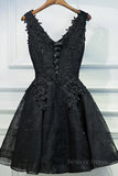 kamahe V Neck Short Black Lace Prom Dresses, Black Lace Homecoming Dresses, Short Black Formal Evening Dresses