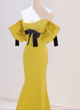 solvbao Yellow Spandex Mermaid Long Sweetheart Prom Dress, Yellow Formal Dress