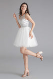 A-Line Tulle Sleeveless Beading Homecoming Dresses