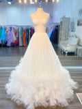 kamahe White sweetheart neck tulle long prom dress white formal dress