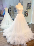 kamahe White sweetheart neck tulle long prom dress white formal dress