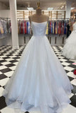 kamahe White tulle sequin long prom dress white tulle evening dress