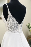 kamahe White v neck chiffon long prom dress, white lace evening dress