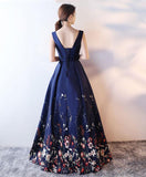 solvbao Navy Blue Satin and Floral Floor Length Party Gowns, Prom Dresses  Formal Gowns