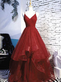 Solvbao Beautiful Wine Red Velvet Straps V-neckline Party Dress Prom Dress, Long Evening Dresses