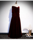 Solvbao Chic Off Shoulder Long Sleeves Velvet Party Dress,  Wine Red Prom Dress Evening Dress