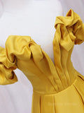 kamahe Yellow A-line Satin Long Prom Dress, Yellow Formal Dress