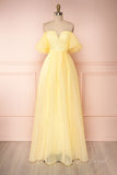 kamahe Yellow tulle off shoulder long prom dress yellow formal dress