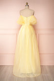 kamahe Yellow tulle off shoulder long prom dress yellow formal dress