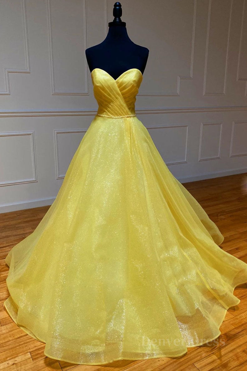 kamahe Yellow tulle sweetheart long prom dress yellow formal dress