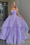 solvbao Purple V-Neck Tulle Long Prom Dresses, A-Line Party Evening Dresses