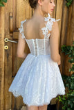 solvbao White Lace Short Prom Dress, A-Line Mini Party Dress